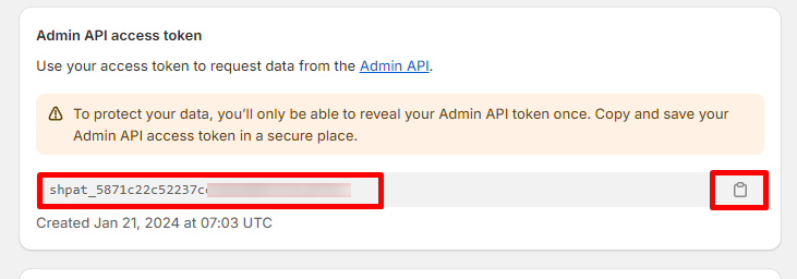 Admin API access Token ID
