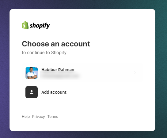 log into your Shopify store account