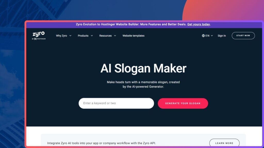 Zyro by Hostinger- AI Tagline Generators